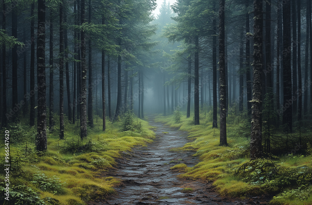 Naklejka premium Enchanted Dense Chocolate Woods: Stylized Forest Scene with Rich Brown Tones