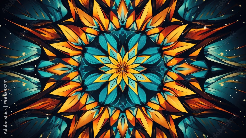 A vibrant and abstract kaleidoscope pattern with a mix of orange, yellow, and blue hues. A vibrant and abstract kaleidoscope pattern with a mix of orange, yellow, and blue hues.