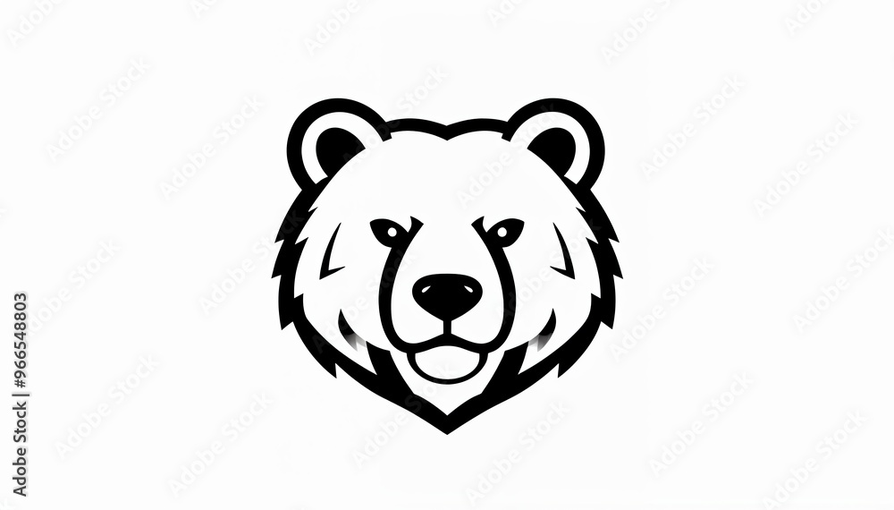stylized illustration of a bear's head. The design is minimalistic, using bold black lines to outline the bear's features, including its ears, eyes, and snout. The expression is neutral, stylized illustration of a bear's head. The design is minimalistic, using bold black lines to outline the bear's features, including its ears, eyes, and snout. The expression is neutral,
