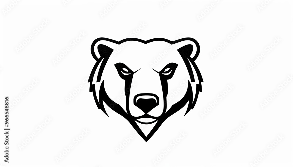 stylized illustration of a bear's head. The design is minimalistic, using bold black lines to outline the bear's features, including its ears, eyes, and snout. The expression is neutral, stylized illustration of a bear's head. The design is minimalistic, using bold black lines to outline the bear's features, including its ears, eyes, and snout. The expression is neutral,