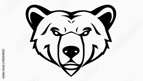 stylized illustration of a bear's head. The design is minimalistic, using bold black lines to outline the bear's features, including its ears, eyes, and snout. The expression is neutral,