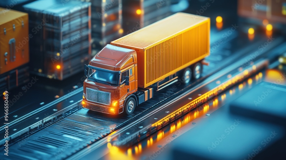 Semi-Truck on a Modernized Highway Semi-Truck on a Modernized Highway