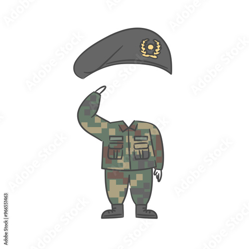 경례하는 군인 캐릭터 얼굴 합성용 일러스트