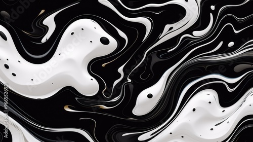 Abstract black and white liquid marble background with swirling patterns.