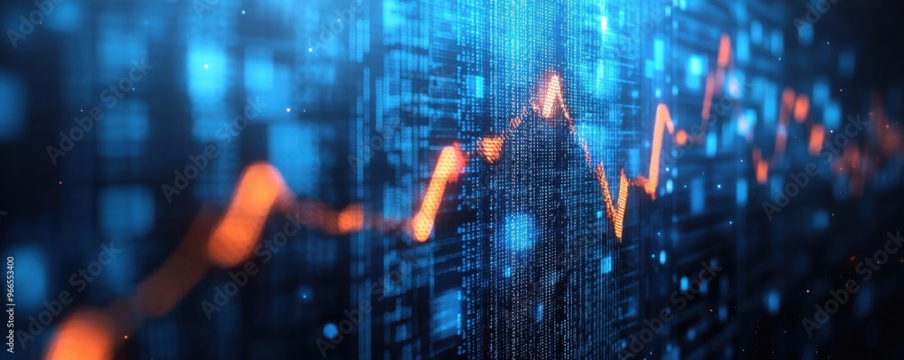 Glowing financial graph against a digital blue background illustrating stock market trends and data visualization Glowing financial graph against a digital blue background illustrating stock market trends and data visualization