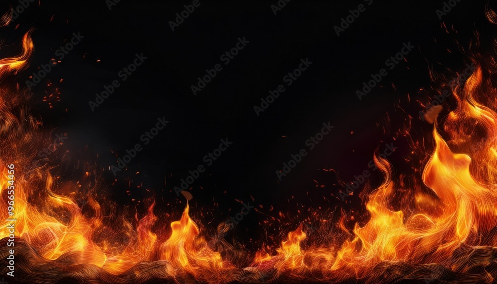 Flames are burning in the dark with a black background Flames are burning in the dark with a black background