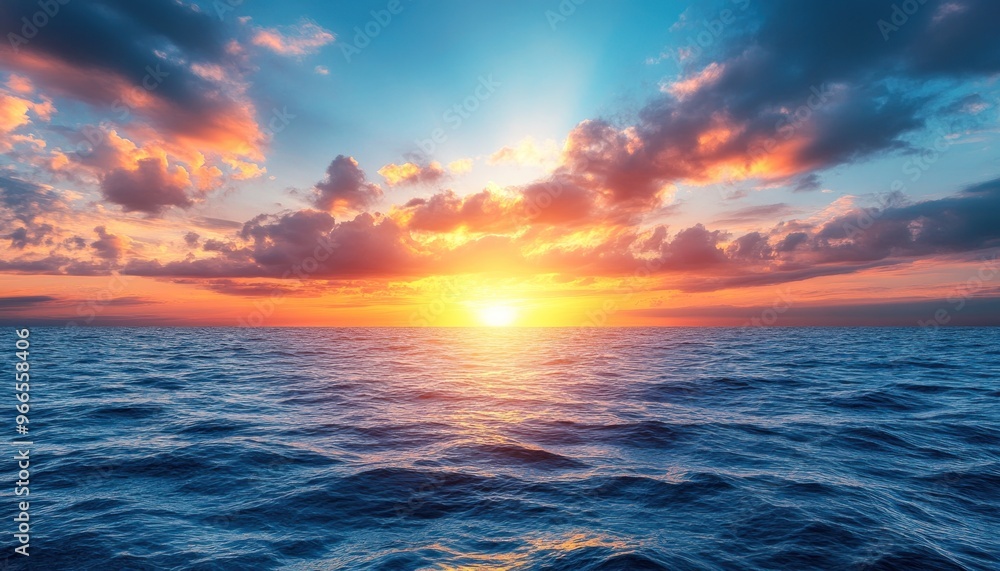 Fototapeta premium Golden Sunset Over Calm Ocean Water