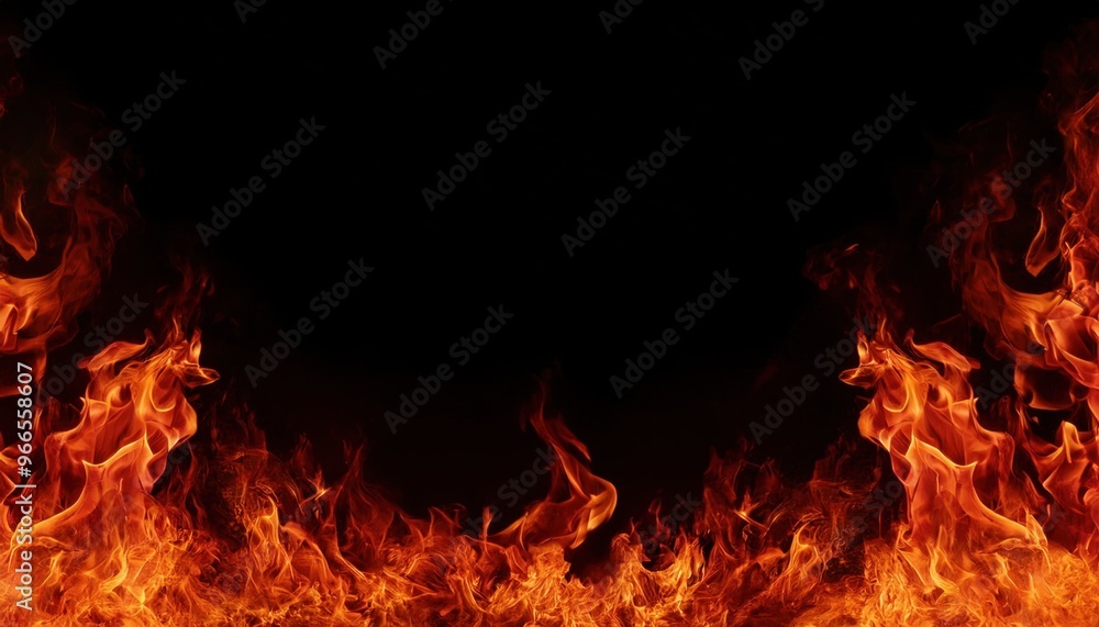 Flames are burning in the dark and a black background Flames are burning in the dark and a black background