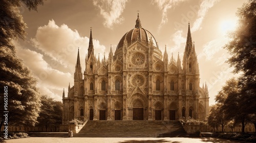 Generative AI, Gothic Cathedral Under Dramatic Sky