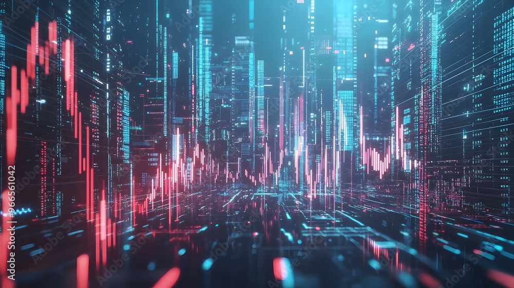 Obraz premium Digital Cityscape with Glowing Lines.