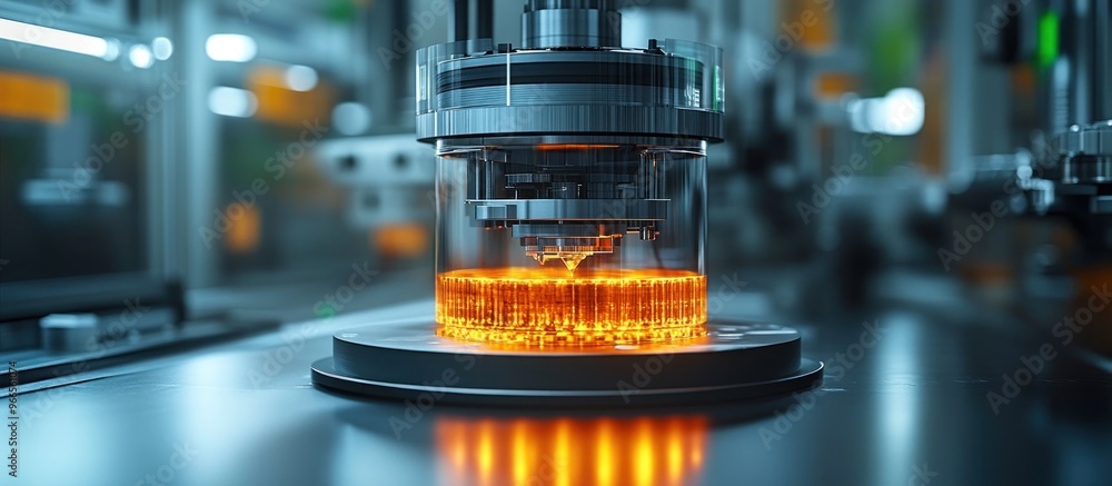 Industrial Machine with Orange Liquid in a Glass Cylinder Industrial Machine with Orange Liquid in a Glass Cylinder