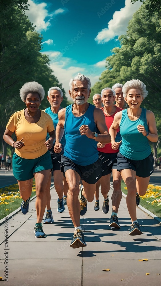 Obraz premium 3d rendering of elder people running