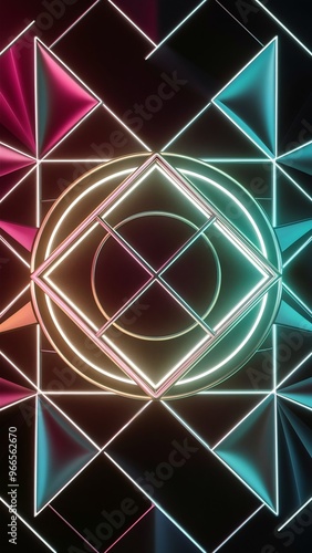 Abstract neon geometric background with glowing shapes