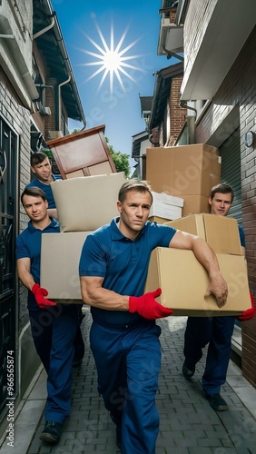 Male house movers are working