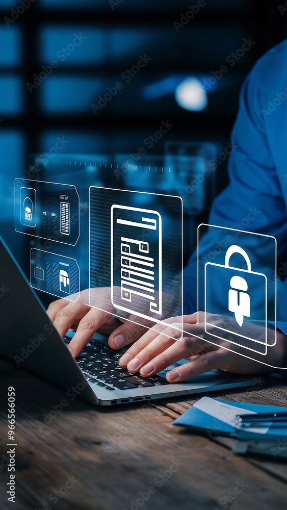 Document management system technology concept businessman using laptop ...