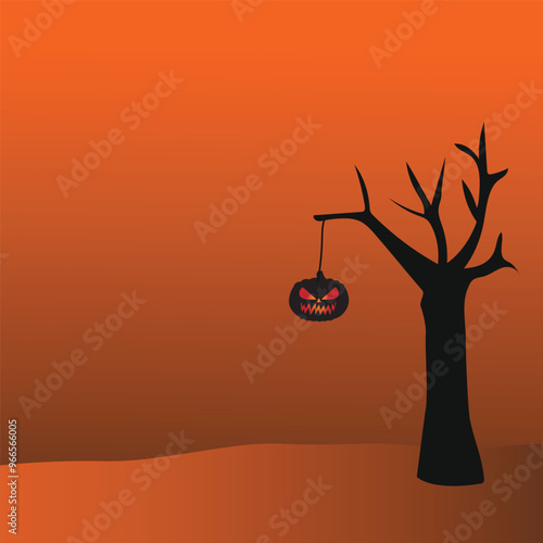 halloween pumpkins next to a tree on a colored background, halloween background