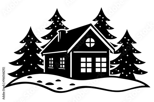 Winter Wonderland Snow-Covered House Silhouette Icon for Seasonal Illustrations