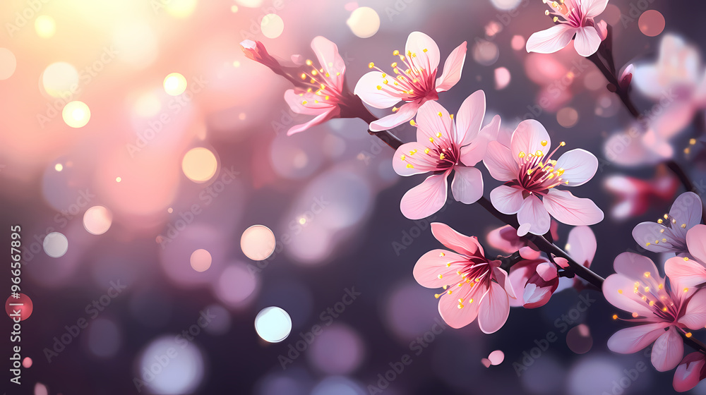 Closeup of spring blossom flower on dark bokeh background. macro cherry blossom tree branch. Spring Blossom. Illustration Closeup of spring blossom flower on dark bokeh background. macro cherry blossom tree branch. Spring Blossom. Illustration