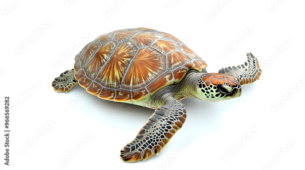 Fototapeta premium Sea turtle gracefully isolated on a clean white background image.