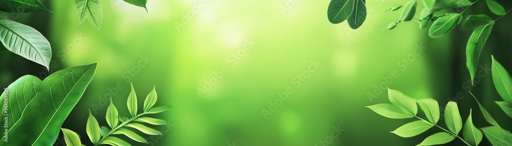 Obraz premium A serene green forest background with vibrant leaves, perfect for nature-themed projects or environmental artwork.