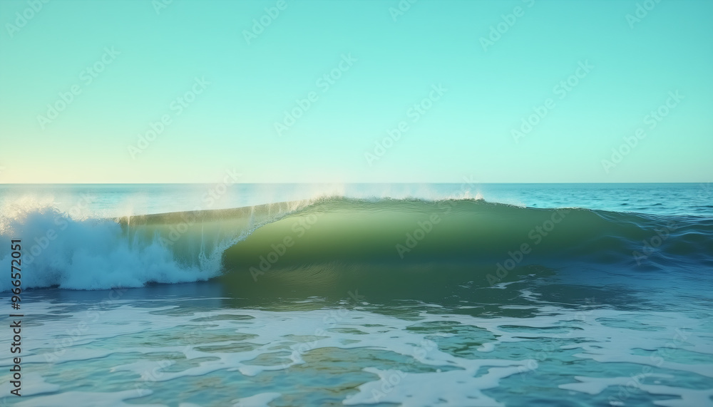 Fototapeta premium Tranquil Ocean Wave with Calm Sky and Rolling Surf