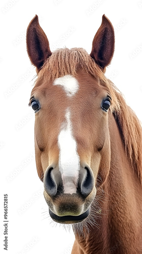 Fototapeta premium Shot of a horse's face against a stark white background for focus