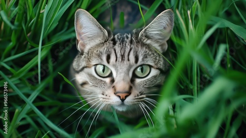 Wallpaper Mural Curious Cat Hiding in the Grass Torontodigital.ca