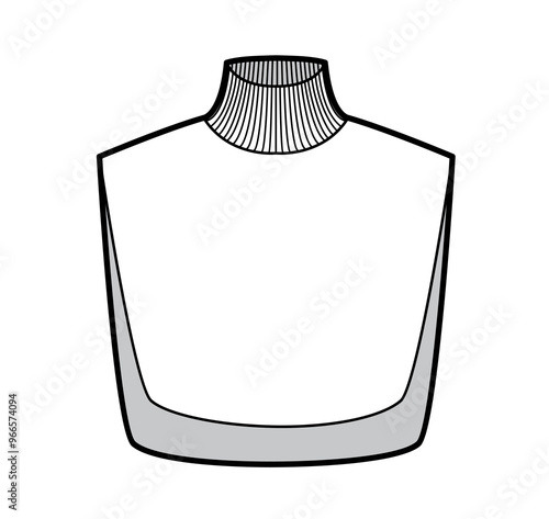 Set of Add-on Knit Collars detachable accessories Turtleneck Sweater part technical fashion illustration sleeveless. Flat jumper apparel front white color style. Women men unisex CAD mockup