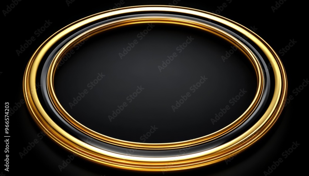 A Circular Frame with Two Shiny Gold Bands on a Black Background A Circular Frame with Two Shiny Gold Bands on a Black Background