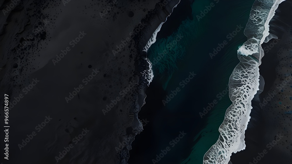 Panorama of black volcanic beach. Aerial view and top view. Beautiful natural backdrop. digital ai art Generative AI
Panorama of black volcanic beach. Aerial view and top view. Beautiful natural backdrop. digital ai art Generative AI