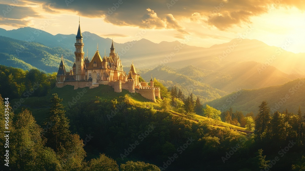 Majestic Castle on a Hilltop at Sunset Majestic Castle on a Hilltop at Sunset