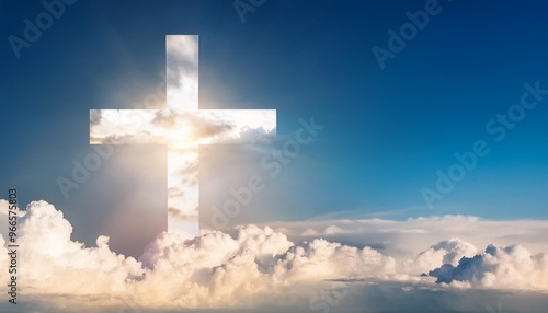 christian cross in clouds on sky good friday background religious template christianity banner