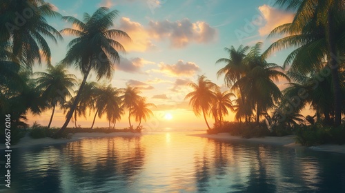 Sunset Paradise Tropical Palms and Tranquil Ocean