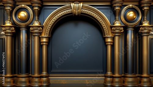 Golden Archway with Ornate Columns and Black Panel