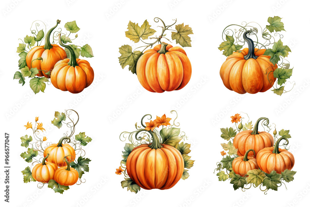 Pumpkin with Vine Collection Bundle Set Isolated on a Transparent Background Pumpkin with Vine Collection Bundle Set Isolated on a Transparent Background