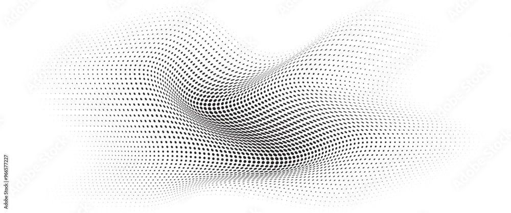 Flowing Wave Dot Halftone Pattern: Curve Gradient Shape on Transparent Background. Suitable for AI, Tech, Network, Digital, Science, and Technology Themes. Flowing Wave Dot Halftone Pattern: Curve Gradient Shape on Transparent Background. Suitable for AI, Tech, Network, Digital, Science, and Technology Themes.