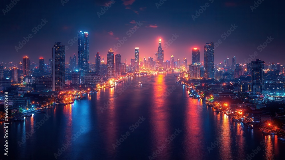 bangkok skyline at twilight glittering skyscrapers vibrant city lights reflected in chao phraya river urban energy bangkok skyline at twilight glittering skyscrapers vibrant city lights reflected in chao phraya river urban energy