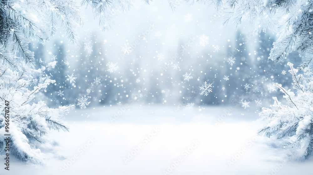 Winter wonderland snow scene with copy space. winter background with a snowflake border and white vignetting. Winter Wonderland. Illustration Winter wonderland snow scene with copy space. winter background with a snowflake border and white vignetting. Winter Wonderland. Illustration