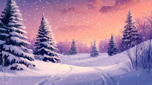 Wallpaper Mural Winter wonderland landscape with snow and trees for christmas. Winter Wonderland. Illustration Torontodigital.ca