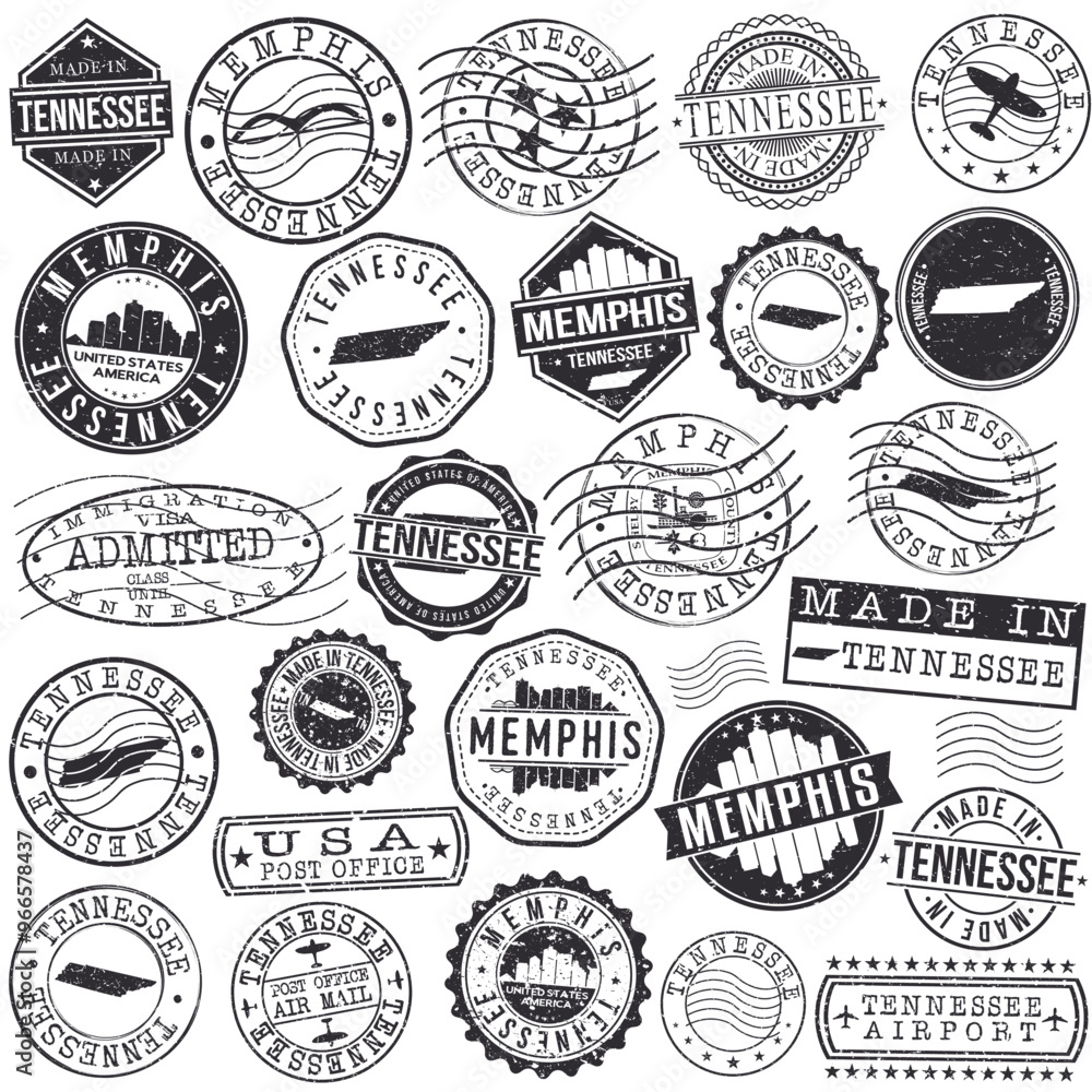 Memphis, Tennessee Stamp. Vector Art Postal. Passport Travel Design. Travel and Business Set. Memphis, Tennessee Stamp. Vector Art Postal. Passport Travel Design. Travel and Business Set.