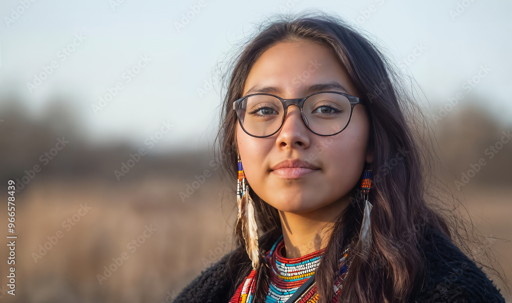 Portrait of a young Native American Indian woman with glasses Portrait of a young Native American Indian woman with glasses