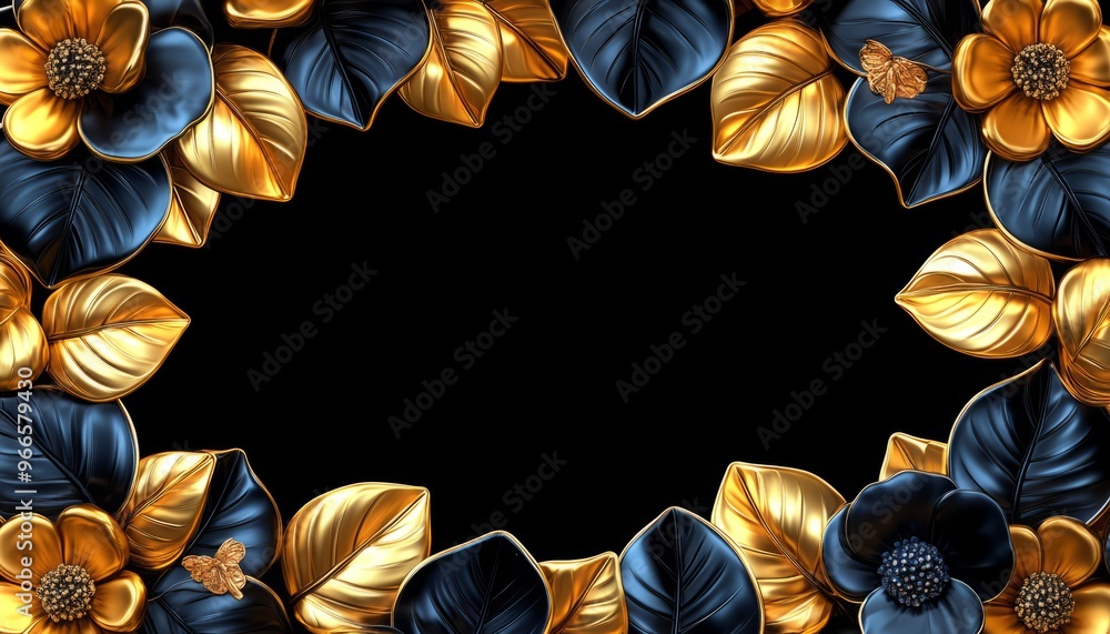 Golden and Black Floral Frame with Butterflies Golden and Black Floral Frame with Butterflies