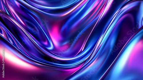 Curved abstract metallic futuristic 3d fluid holographic ilustration chrome background 