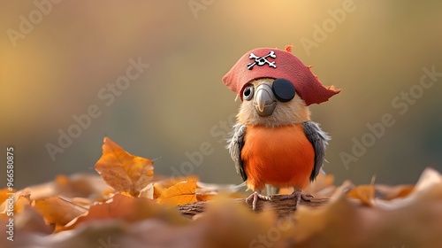 Playful Pirate Parrot Perching on Halloween Themed Backdrop photo