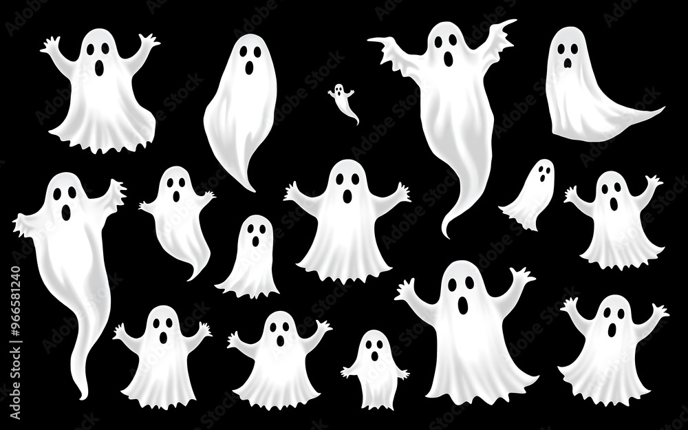 White ghosts on black background, Halloween design, spooky, fun, and festive.
White ghosts on black background, Halloween design, spooky, fun, and festive.