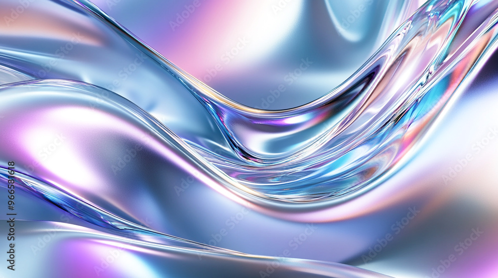 Fototapeta premium Curved abstract metallic futuristic 3d fluid holographic ilustration chrome background 