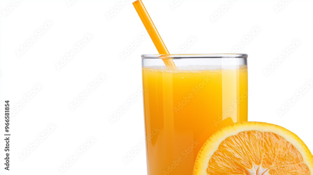 glass of orange juice with straw in a white background glass of orange juice with straw in a white background