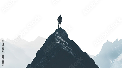 man on top of a mountain on a transparent background