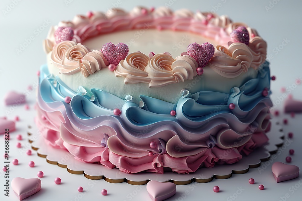 A Delectable Pastel Cake with Heart-Shaped Decorations A Delectable Pastel Cake with Heart-Shaped Decorations