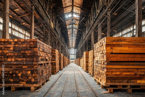 Wallpaper Mural Stacks of Wooden Planks in an Old Industrial Warehouse Torontodigital.ca